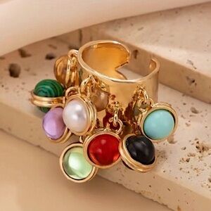 Gold Multicolor Charm Statement Ring